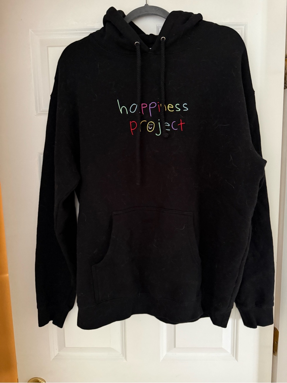 Happiness Project Black Hoodie with Colorful Text